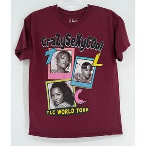 TLC CrazySexyCool World Tour Graphic Tee Burgundy 90s R&B Band Shirt Sz‎ S